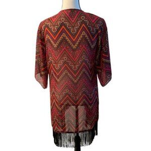 LuLaRoe Womens Geometric Kimono Cardigan Size S Tassel Hem Multicolor